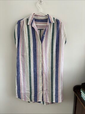 Striped Button-Front Old Navy linen mini dress size medium